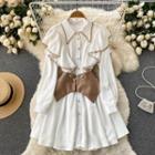 Set: Long-sleeve Ruffled Shirt Dress + Waist Belt