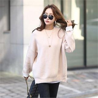 Round-neck Drop-shoulder Sweater Beige - One Size