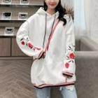 Flower Embroidered Contrast Trim Hoodie