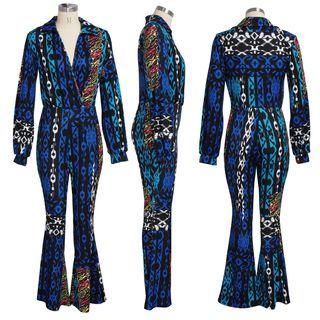 Long-sleeve All-over Print Jumpsuit