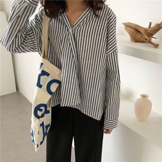 V-neck Striped Blouse As Shown In Figure - One Size