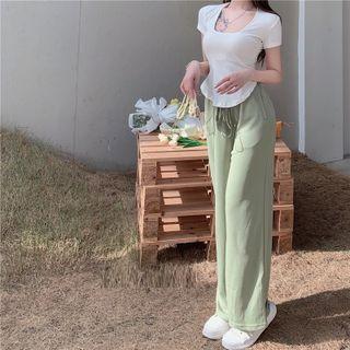 Square-neck Plain T-shirt / Wide-leg Pants