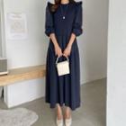 Frill-trim Knit Panel Maxi Dress