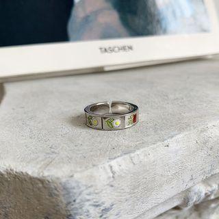 Flower Glaze Sterling Silver Open Ring Silver - 14