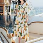 3/4-sleeve Fruit Print Midi Dress