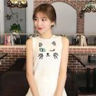 Cat Embroidered Sleeveless Top