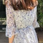 Surplice-wrap Lavender Print Chiffon Dress