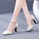 Genuine Leather Ankle Strap Chunky Heel Sandals