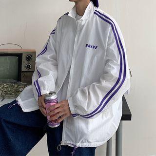 Striped Lettering Zip-up Jacket