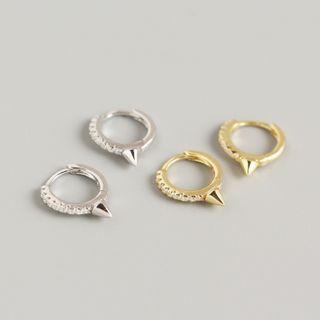 925 Sterling Silver Studded Rhinestone Mini Hoop Earring