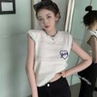 Heart Embroidered Pointelle Knit Sweater Vest