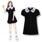 Peter-pan-collar Short-sleeve A-line Dress Cherry - Black - One Size