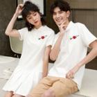 Couple Matching Heart Print Short-sleeve T-shirt / Collared Dress / Shorts