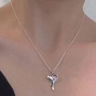 Cz Asymmetrical Heart Necklace Silver - One Size