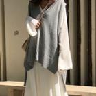 Long-sleeve Asymmetric Midi Dress / Knit Vest