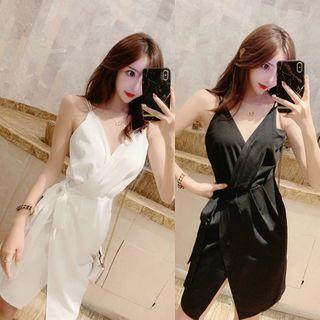 Spaghetti Strap Irregular Open-back Mini Dress