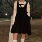Frill Trim Cardigan / A-line Overall Dress