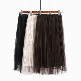 Lace-lined Mesh A-line Skirt