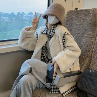 Set: Check Shirt Jacket + Button-up Fleece Vest Almond - One Size