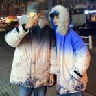 Couple Faux Fur-trim Gradient Hooded Coat