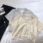 Color-block Striped Short-sleeve Blouse