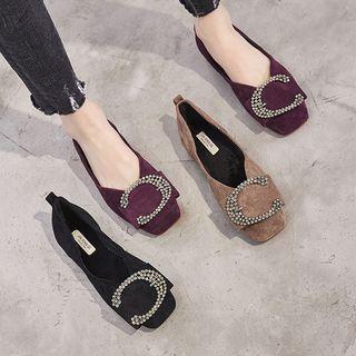 Embellished Buckled Faux Suede Flats