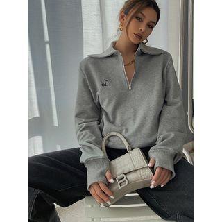 Collared Half-zipper Loose Pullover