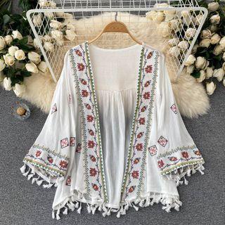 Embroidered Fringe Long-sleeve Jacket