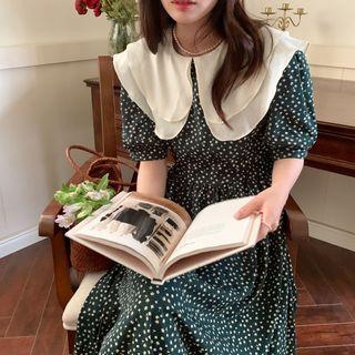 Short-sleeve Print Midi A-line Dress Green - One Size
