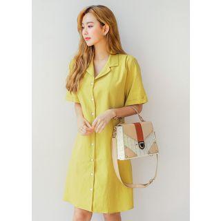 Plus Size Cuffed-sleeve Linen-blend Shirtdress