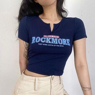 Short Sleeve V-neck Lettering Crop Top