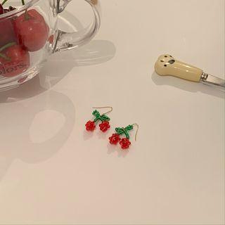 Cherry Bead Dangle Earring 1 Pair - Hook Earring - Red - One Size