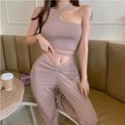 Set: One-shoulder Camisole + Boot-cut Pants