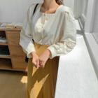 Square-neck Pleated Balloon-sleeve Blouse