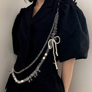 Bow Faux Pearl Alloy Crossbody Chain Transparent - One Size