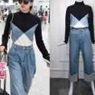 Color-block Top / Wide-leg Jeans