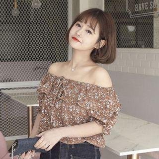 Floral Print Off-shoulder Short-sleeve Top