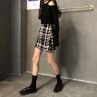 Off Shoulder Plain Sweater / High-waist Plaid Mini Skirt