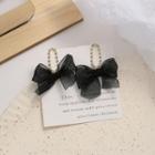 Mesh Bow Dangle Earring 1 Pair - 925silver Earrings - Black - One Size