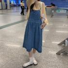 Pocket Front Denim Jumper Dress Blue - One Size