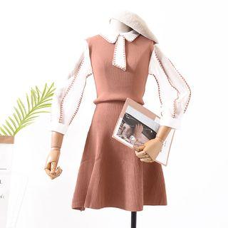 Mesh Slim-fit Knit Dress