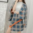Set: Cropped Double-breasted Plaid Blazer + Mini A-line Skirt