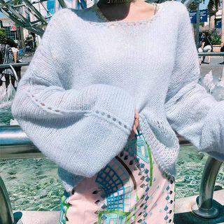 Puff Sleeve Plain Knit Top