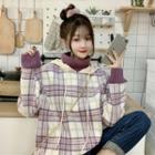 Turtleneck Plaid Hoodie As Shown In Figure - One Size