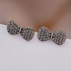 Bow Rhinestone Earring 1 Pair - Stud Earring - Silver Needle - Gold - One Size