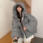 Houndstooth Loose-fit Padded Jacket As Figure - One Size