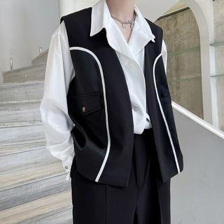 Open Front Contrast Trim Vest