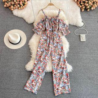 Cold Shoulder Floral Print Jumpsuit