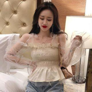 Mesh Smocked Blouse Almond - One Size