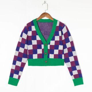 Check Cardigan Purple - M
